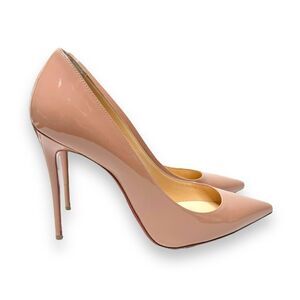 Christian Louboutin Kate 100 Patent Leather Nude Beige Pointed Toe Pumps Sz 39.5
